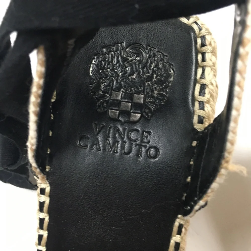 Vince Camuto Ankle Tie-Up Platform Sandals 8 Black Tan Spring Vacation Summer